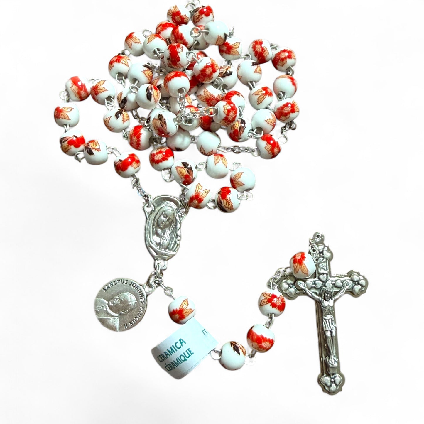 Red St. JPII Ceramic Rosary - Catholic Prayer Beads - Blessed by Pope