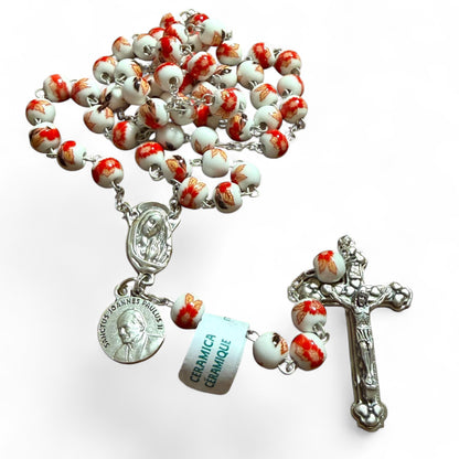 Red St. JPII Ceramic Rosary - Catholic Prayer Beads - Blessed by Pope