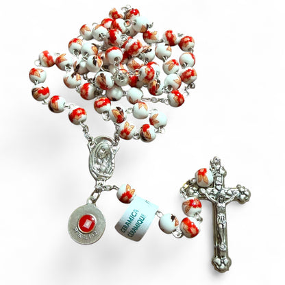 Red St. JPII Ceramic Rosary - Catholic Prayer Beads - Blessed by Pope