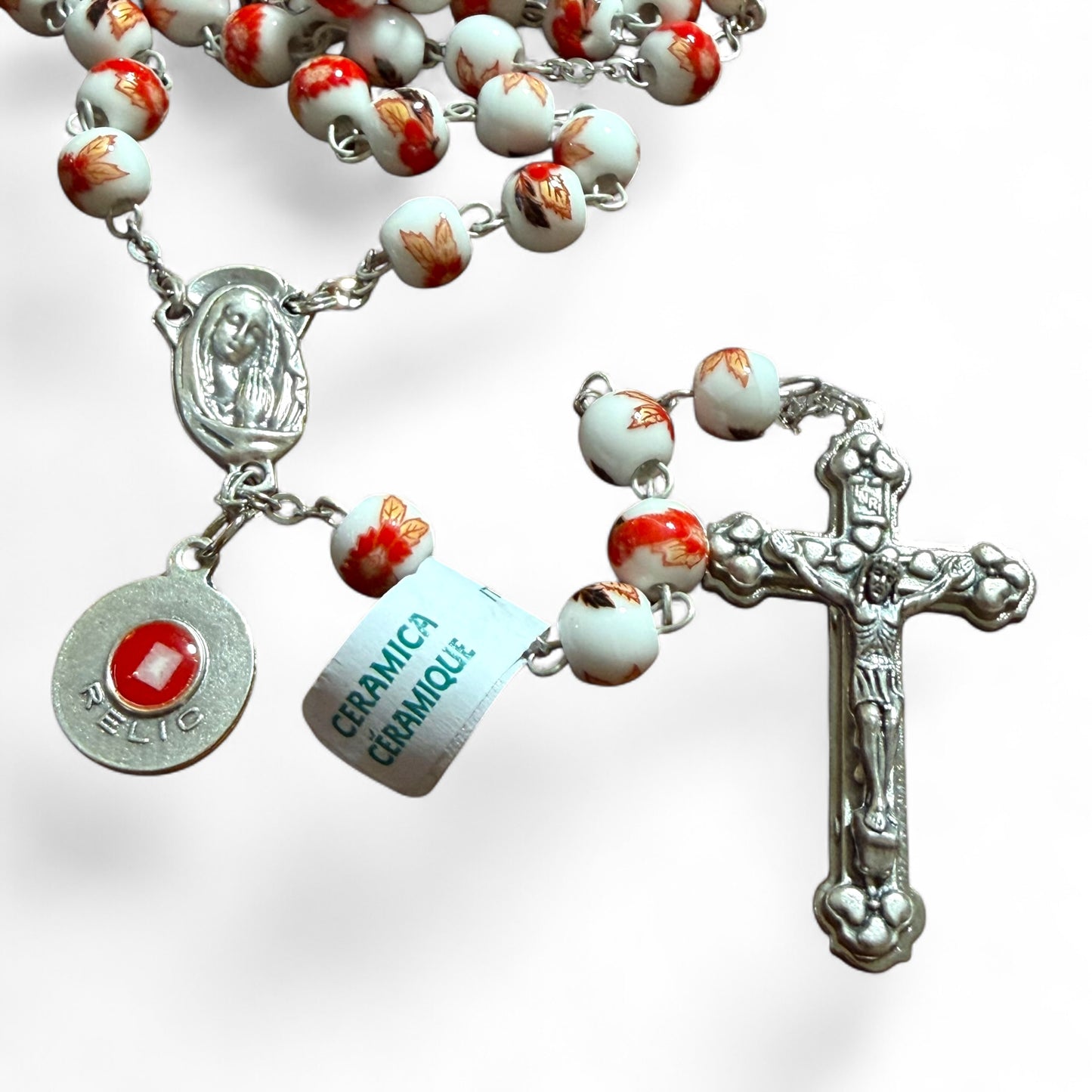 Red St. JPII Ceramic Rosary - Catholic Prayer Beads - Blessed by Pope