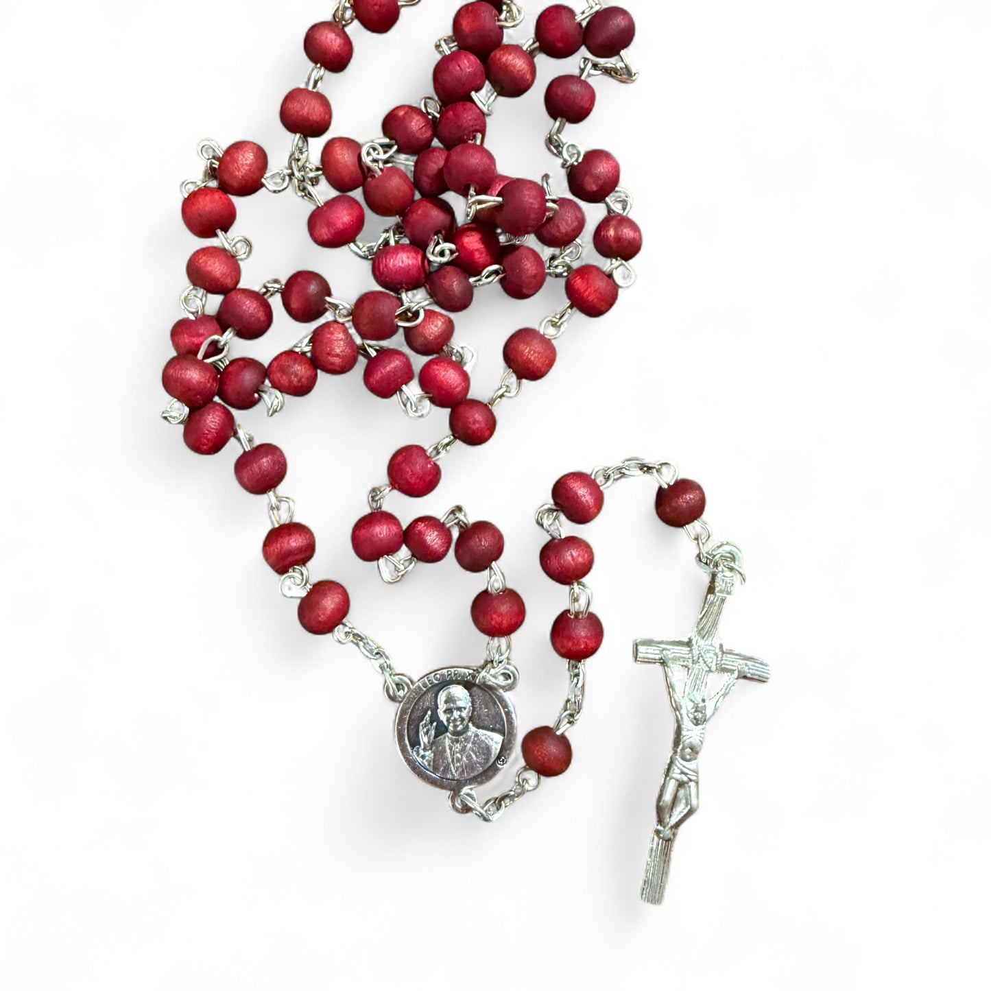 Pope Leo Rosary - Red Wood - Blessed by Pope Leo XIV
