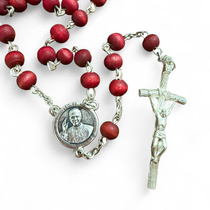 Pope Leo Rosary - Red Wood - Blessed by Pope Leo XIV