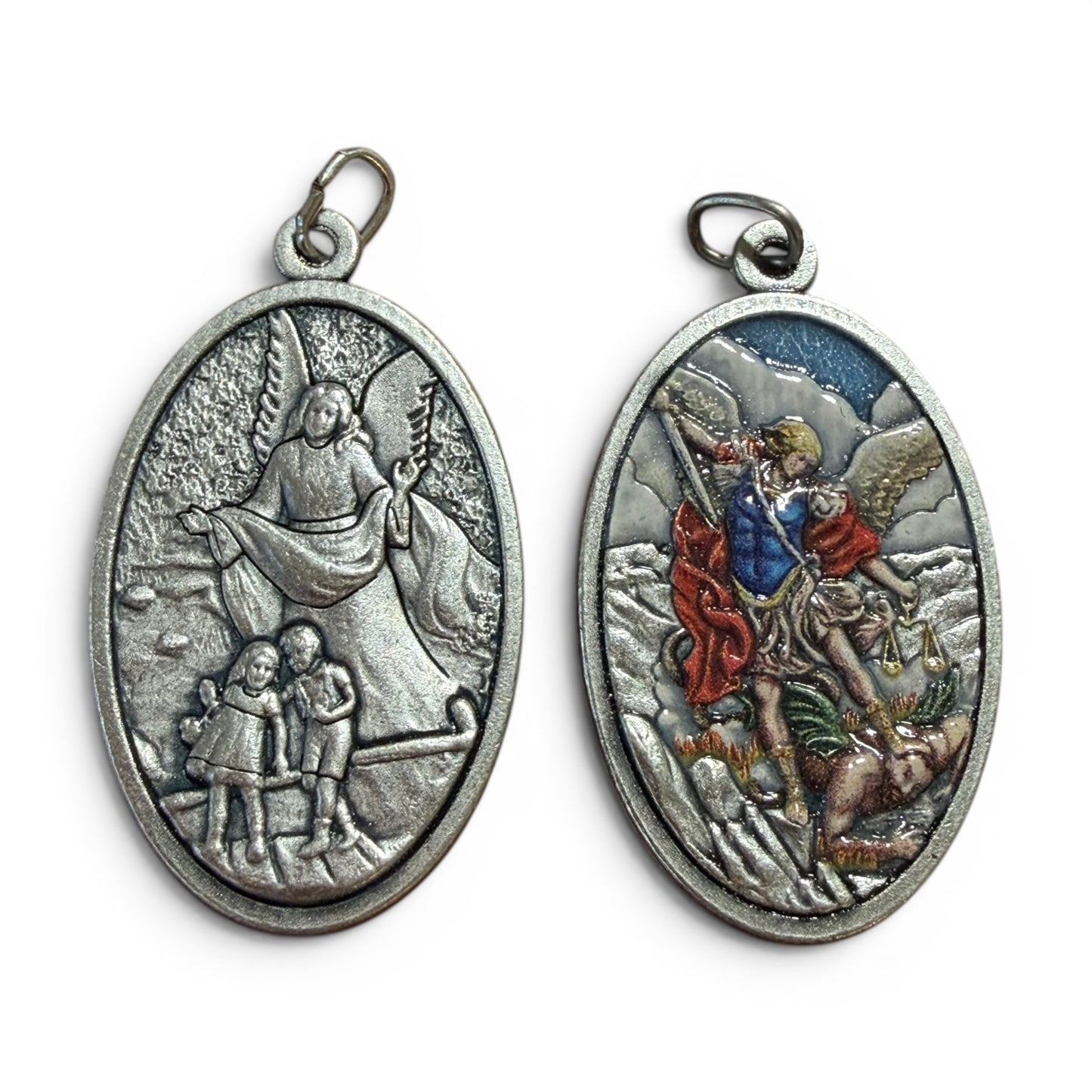 St. Michael Huge Medal - Silver-tone w/ enamel - Blessed by Pope