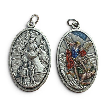 St. Michael Huge Medal - Silver-tone w/ enamel - Blessed by Pope