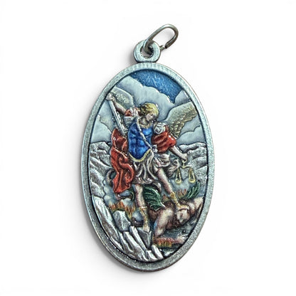 St. Michael Huge Medal - Silver-tone w/ enamel - Blessed by Pope