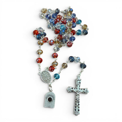 St. Padre Pio Relic Rosary - Multi-color glass - Blessed by Pope Leo XIV