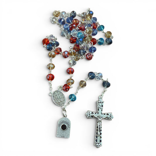 St. Padre Pio Relic Rosary - Multi-color glass - Blessed by Pope Leo XIV