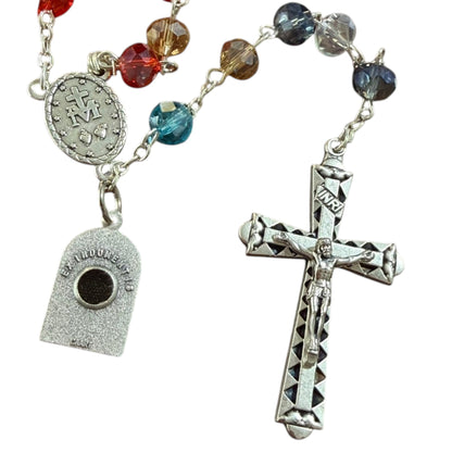 St. Padre Pio Relic Rosary - Multi-color glass - Blessed by Pope Leo XIV