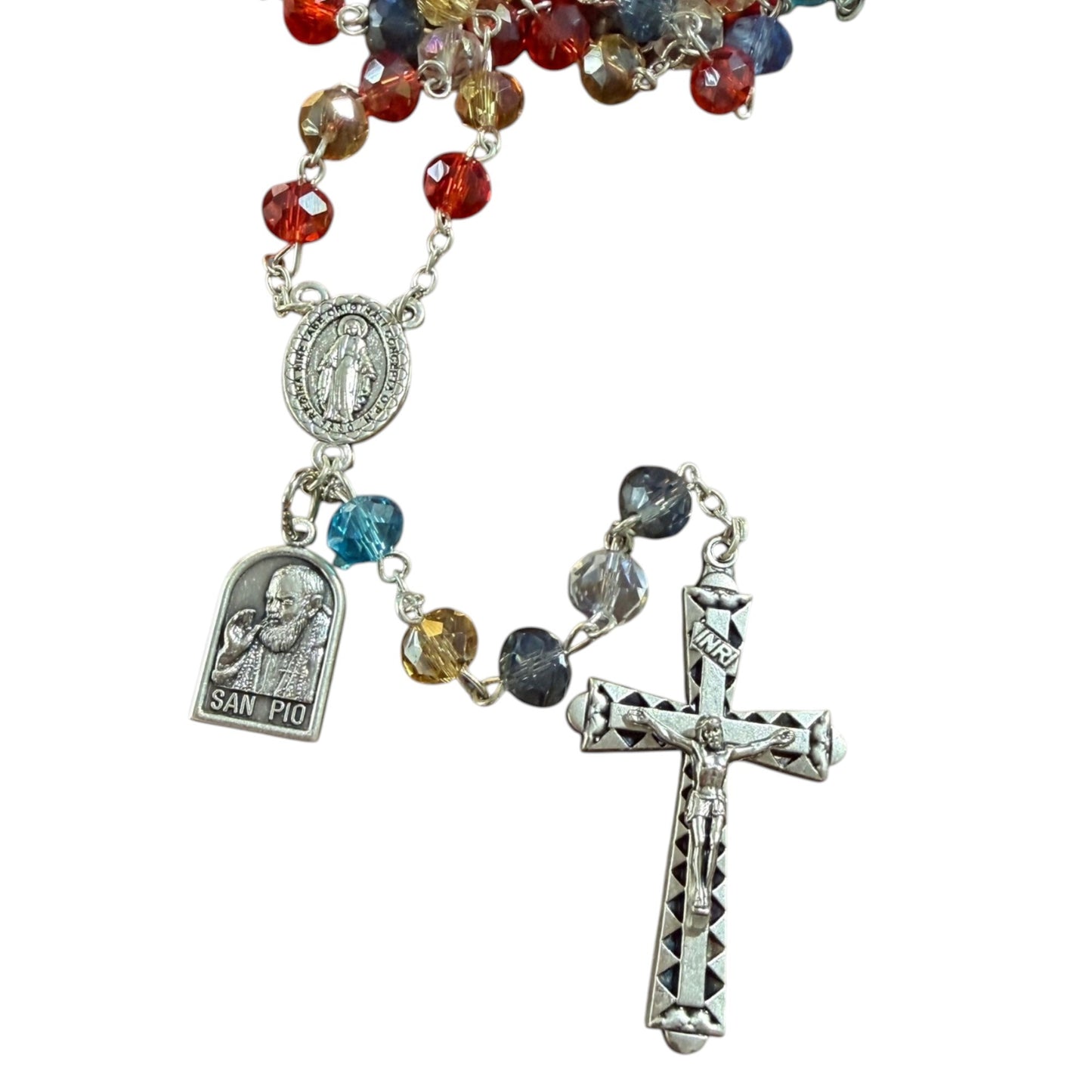 St. Padre Pio Relic Rosary - Multi-color glass - Blessed by Pope Leo XIV