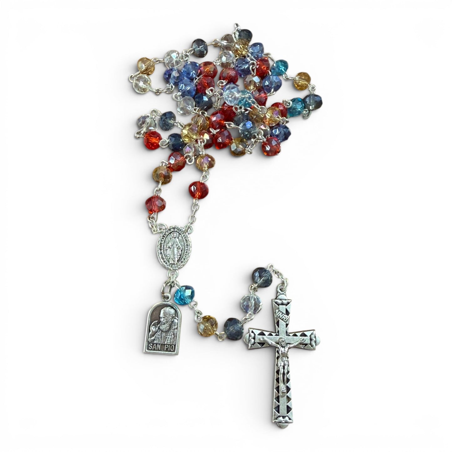 St. Padre Pio Relic Rosary - Multi-color glass - Blessed by Pope Leo XIV