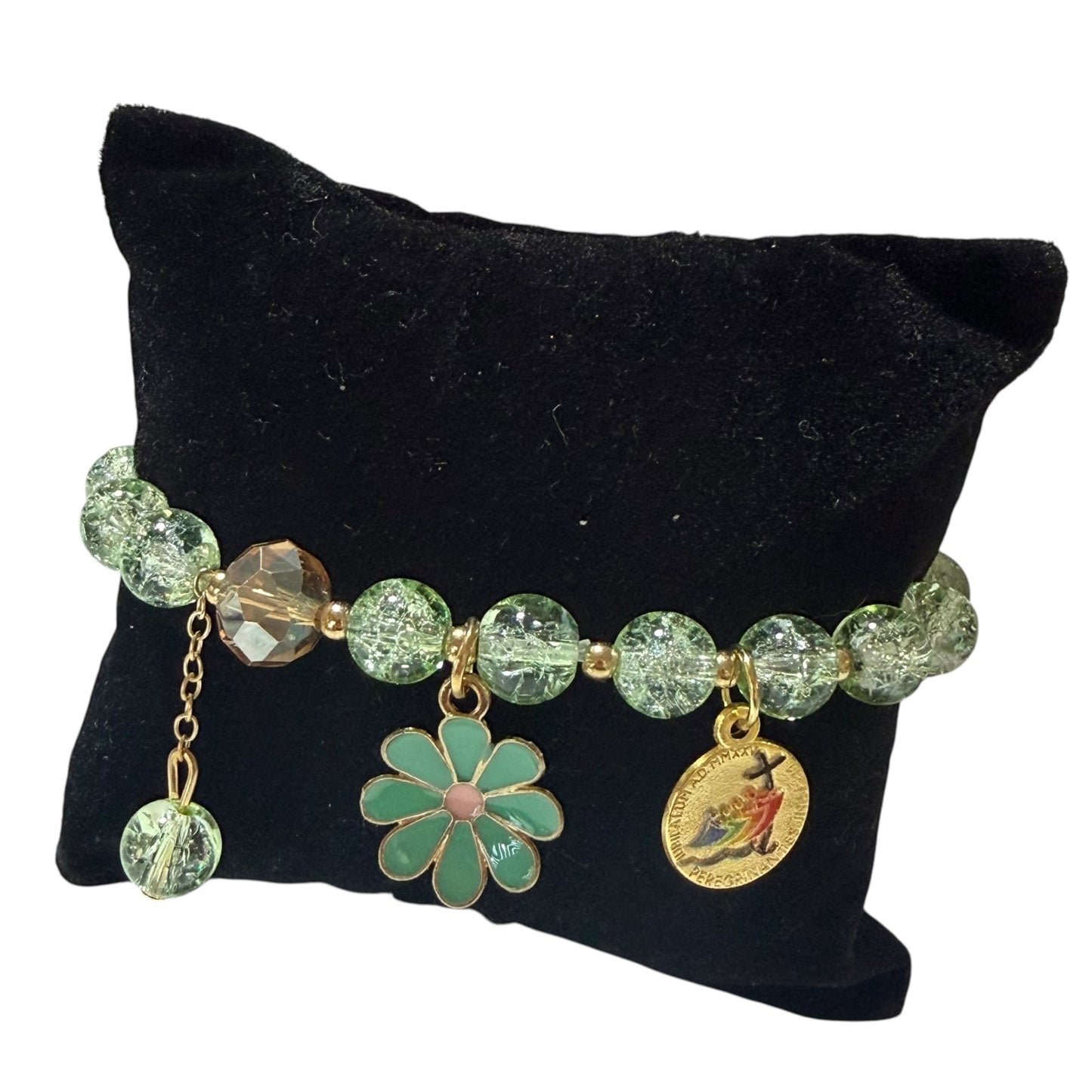 Bracelet chapelet vert du Jubilé avec médaille officielle du Jubilé 2025 – Béni par le Pape 