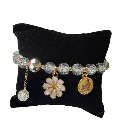White Crystal Jubilee Rosary Bracelet with Official Jubilee 2025 Medal - Blessed By Pope