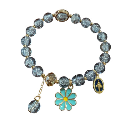 Pulseira Medalha Milagrosa - Vidro azul craquelado e tom dourado
