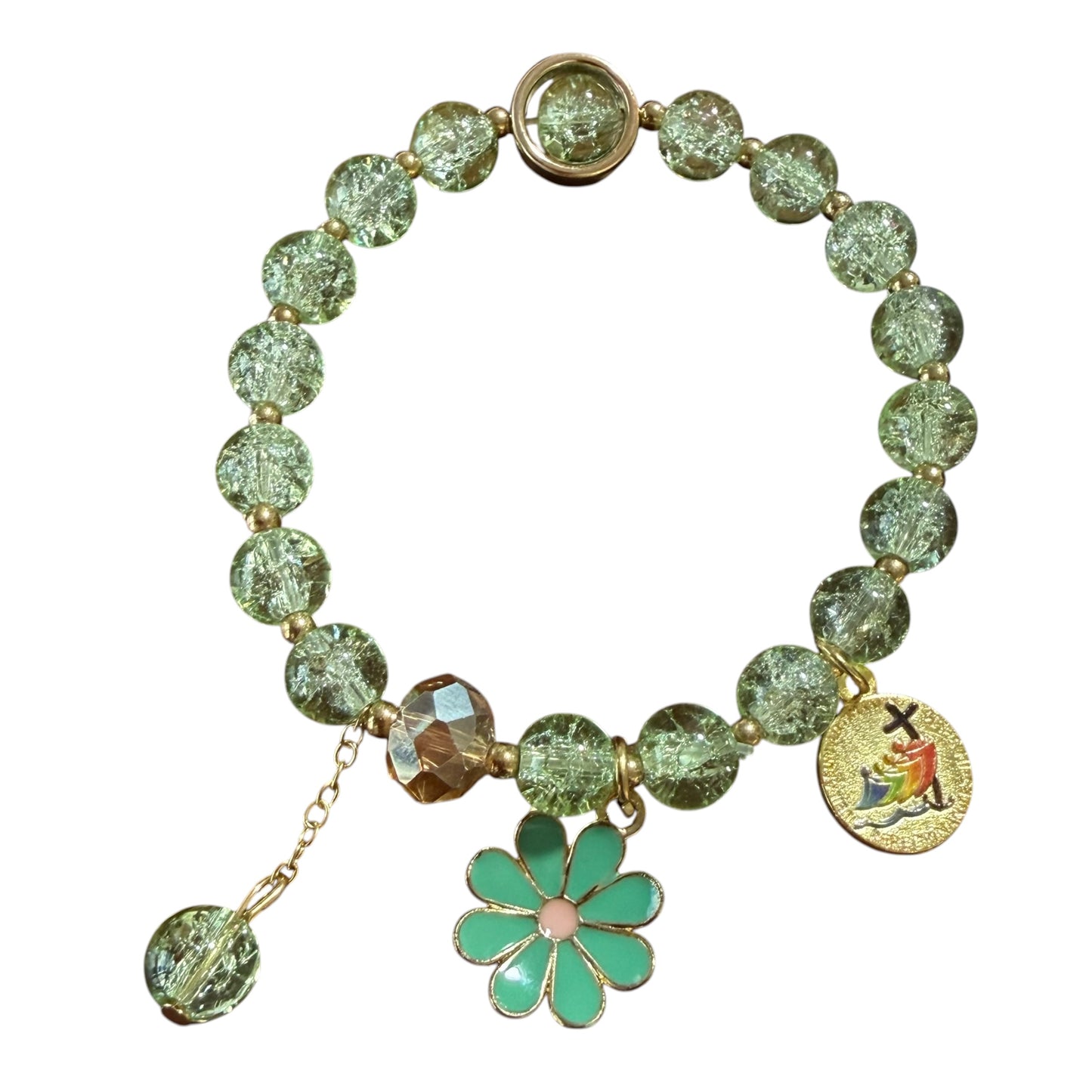 Bracelet chapelet vert du Jubilé avec médaille officielle du Jubilé 2025 – Béni par le Pape 
