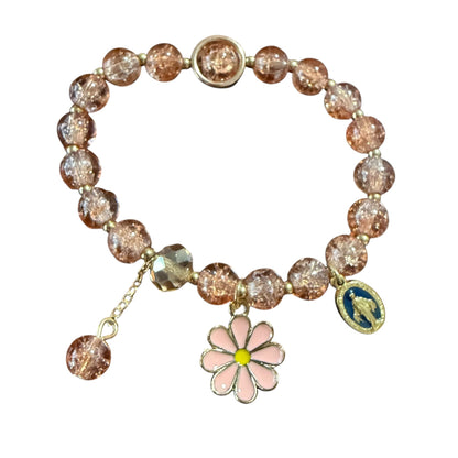Miraculous Medal Bracelet - Pink and champagne glass beads