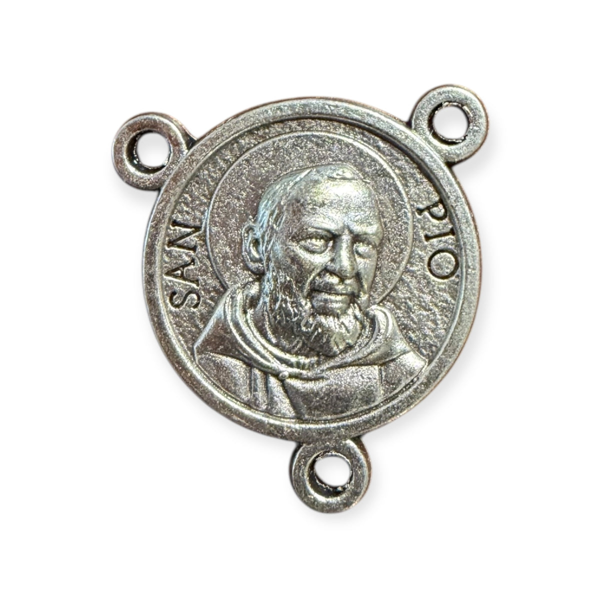 St. Padre Pio Rosary Center Medal – Silver-Tone Relic Ex-Indumentis
