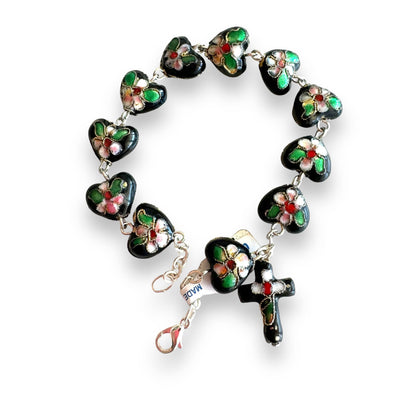 Black Bracelet Cloisonne Rosary  - Blessed By Pope | Catholically