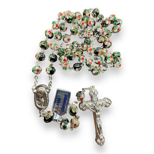 Black Cloisonne -Beads Rosary -Blessed By Pope -COA Parchment | Catholically