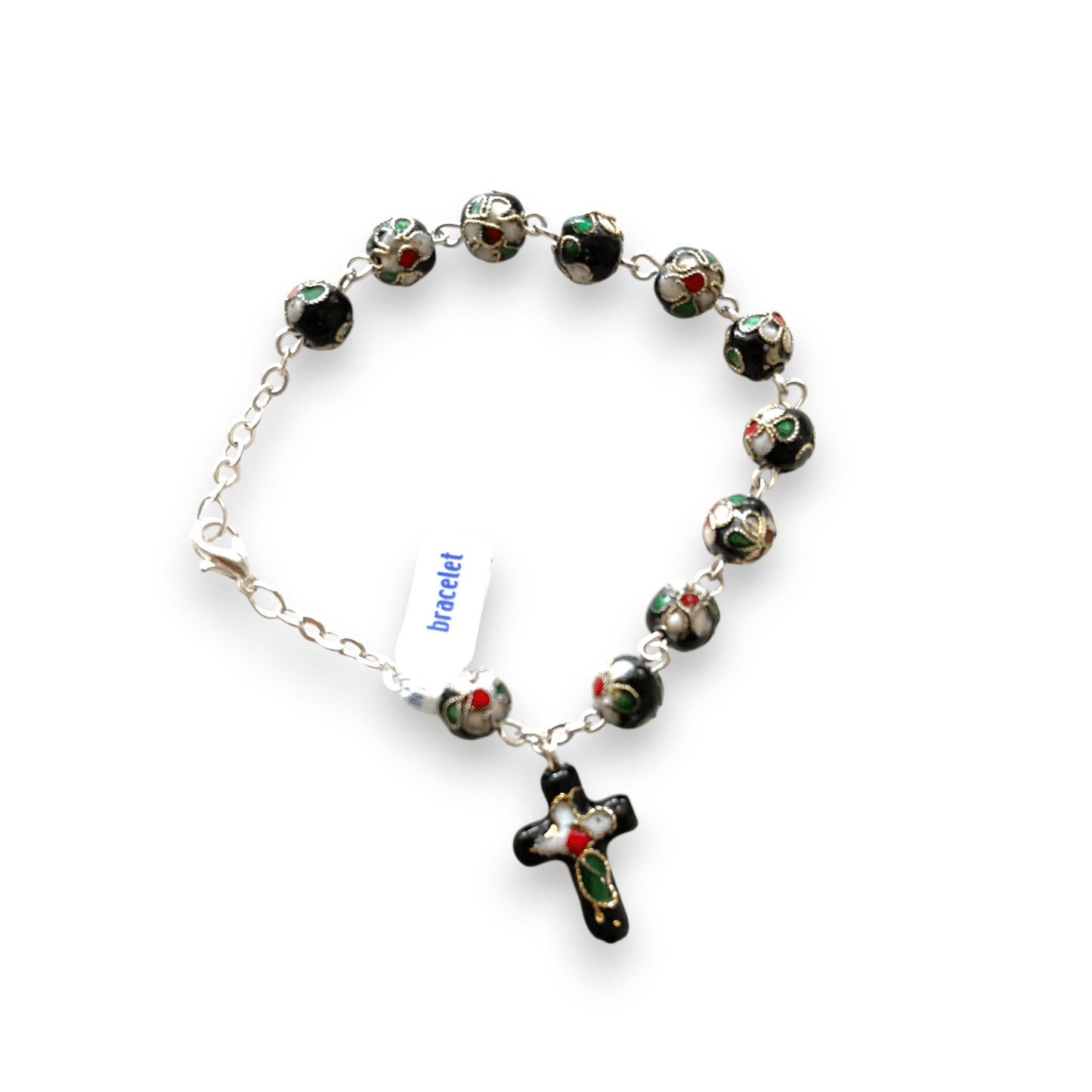 Black Cloisonne Rosary Bracelet  Blessed By Pope On Request - Glass | Catholically
