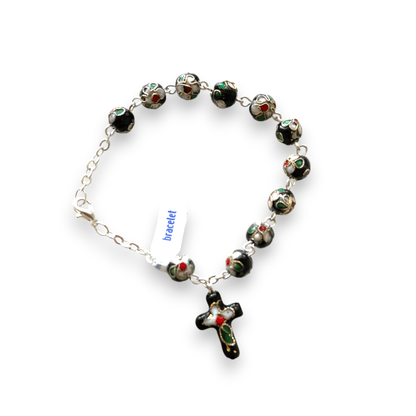 Black Cloisonne Rosary Bracelet  Blessed By Pope On Request - Glass | Catholically