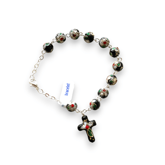 Black Cloisonne Rosary Bracelet  Blessed By Pope On Request - Glass | Catholically