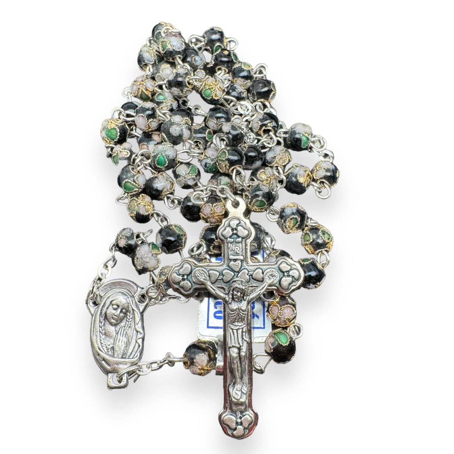 Black Cloisonne Rosary Small Beads - Catholic - Blessed By Pope  w/ Parchment | Catholically