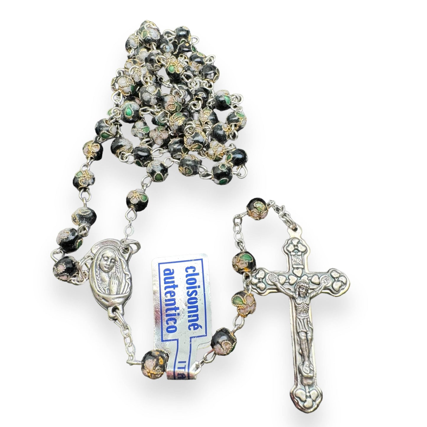 Black Cloisonne Rosary Small Beads - Catholic - Blessed By Pope  w/ Parchment | Catholically