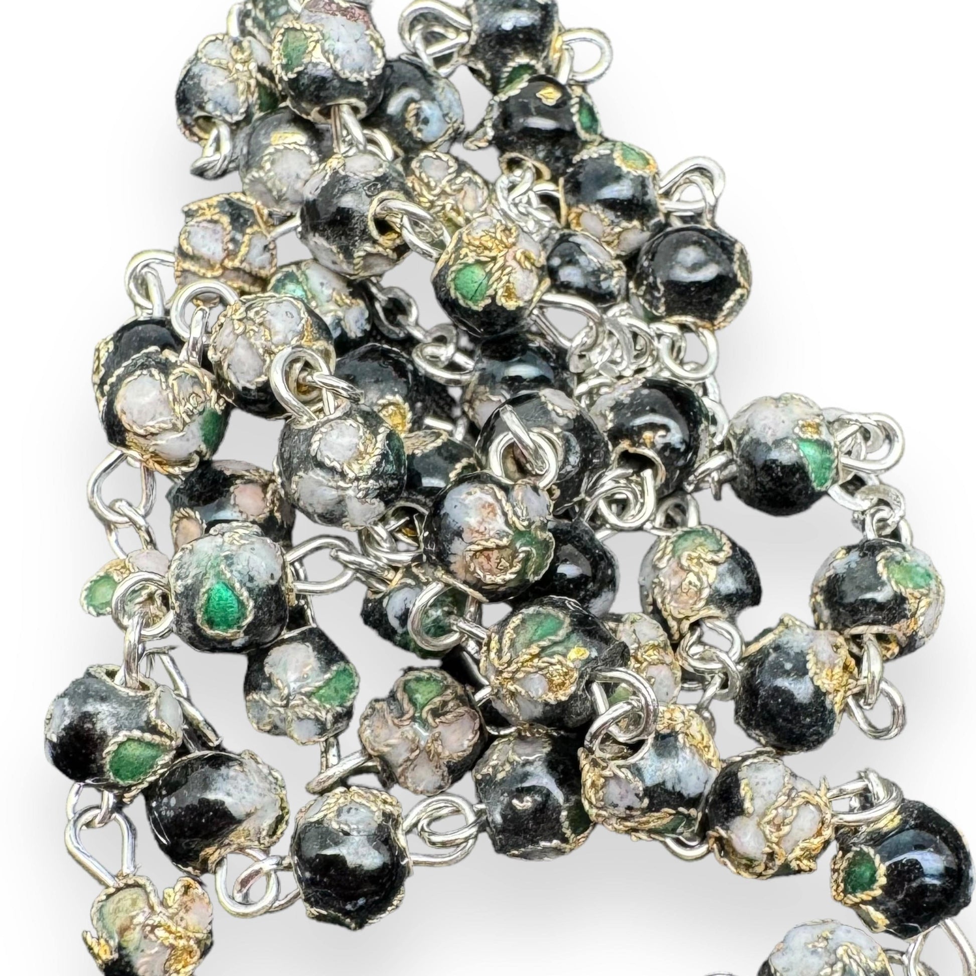 Black Cloisonne Rosary Small Beads - Catholic - Blessed By Pope  w/ Parchment | Catholically