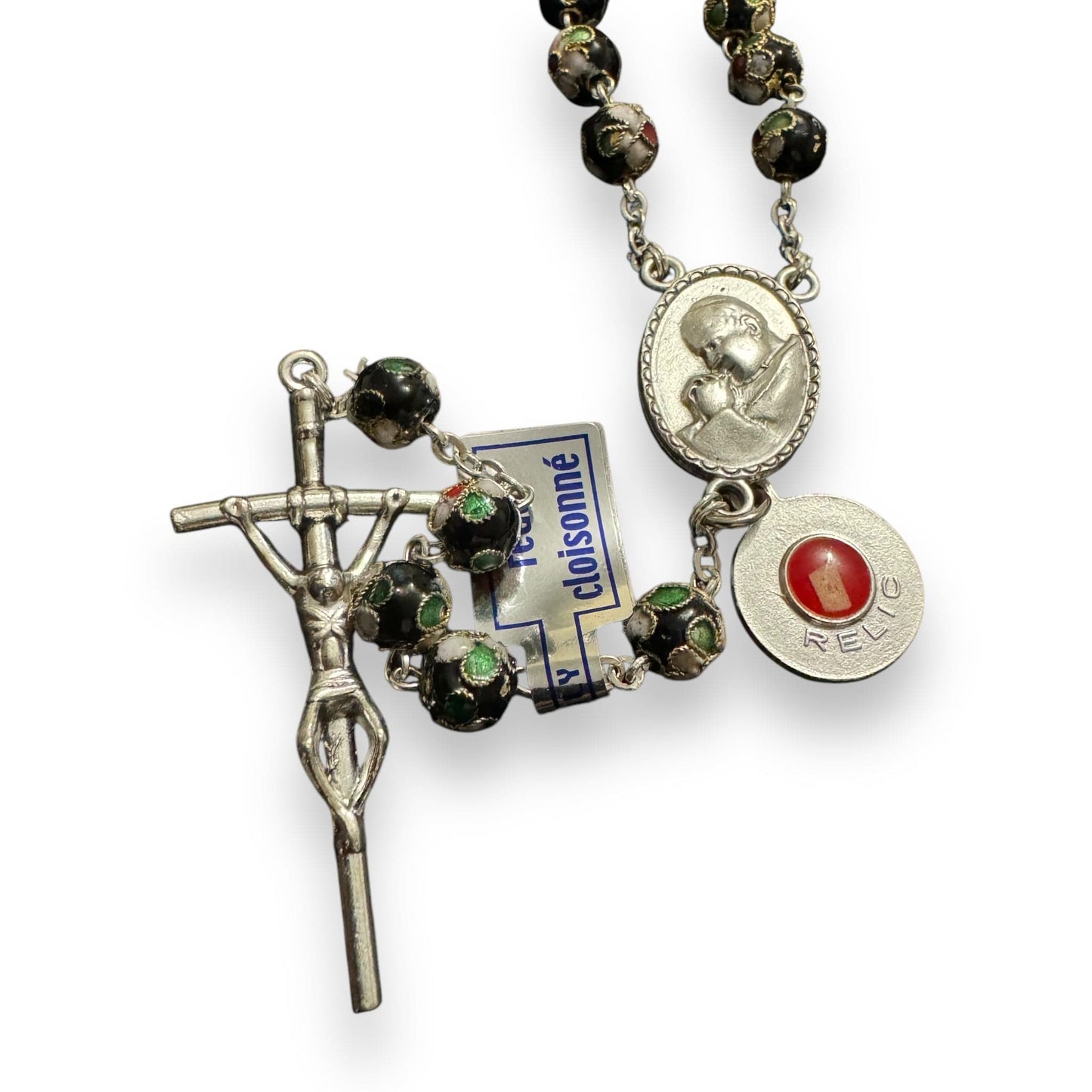 Black Cloisonne Rosary -St. John Paul II -JPII w/ Relic Medal | Catholically