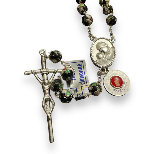 Black Cloisonne Rosary -St. John Paul II -JPII w/ Relic Medal | Catholically