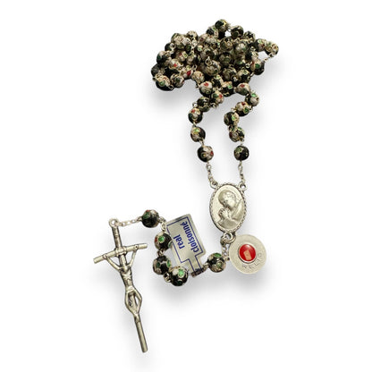 Black Cloisonne Rosary -St. John Paul II -JPII w/ Relic Medal | Catholically