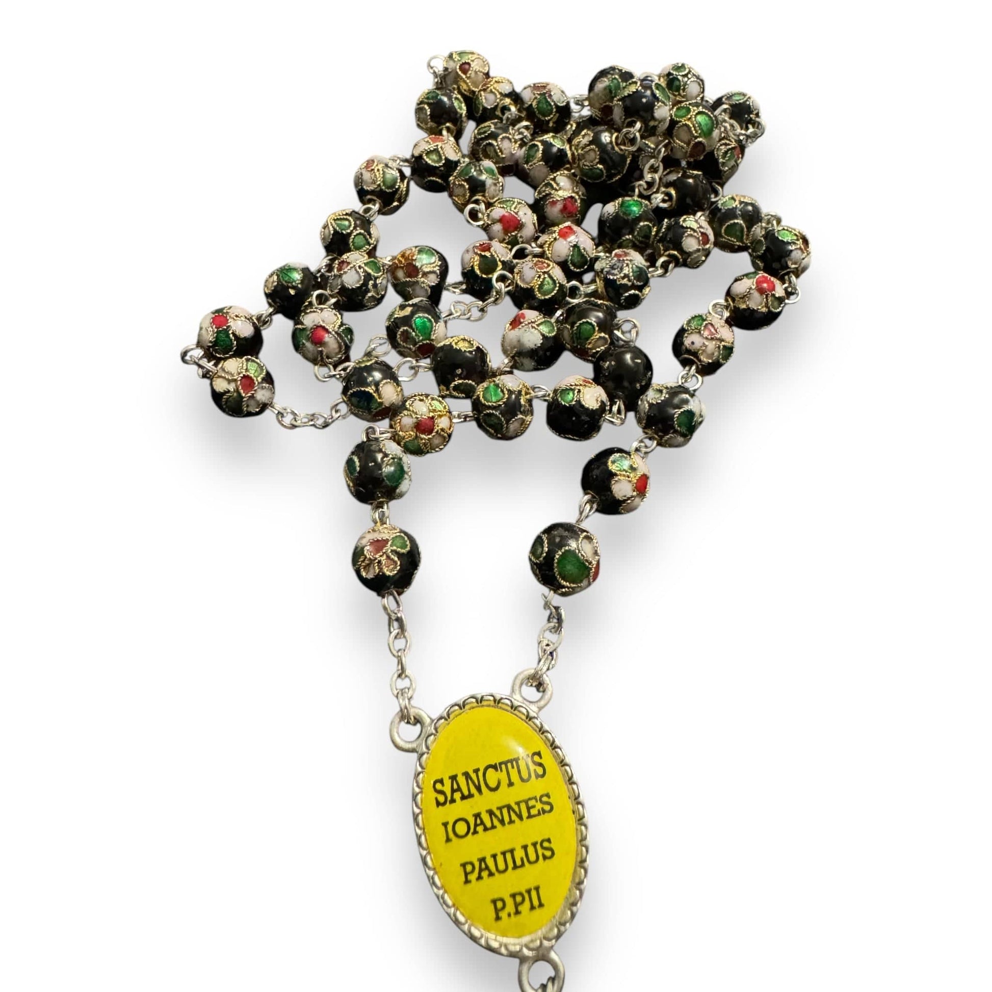 Black Cloisonne Rosary -St. John Paul II -JPII w/ Relic Medal | Catholically