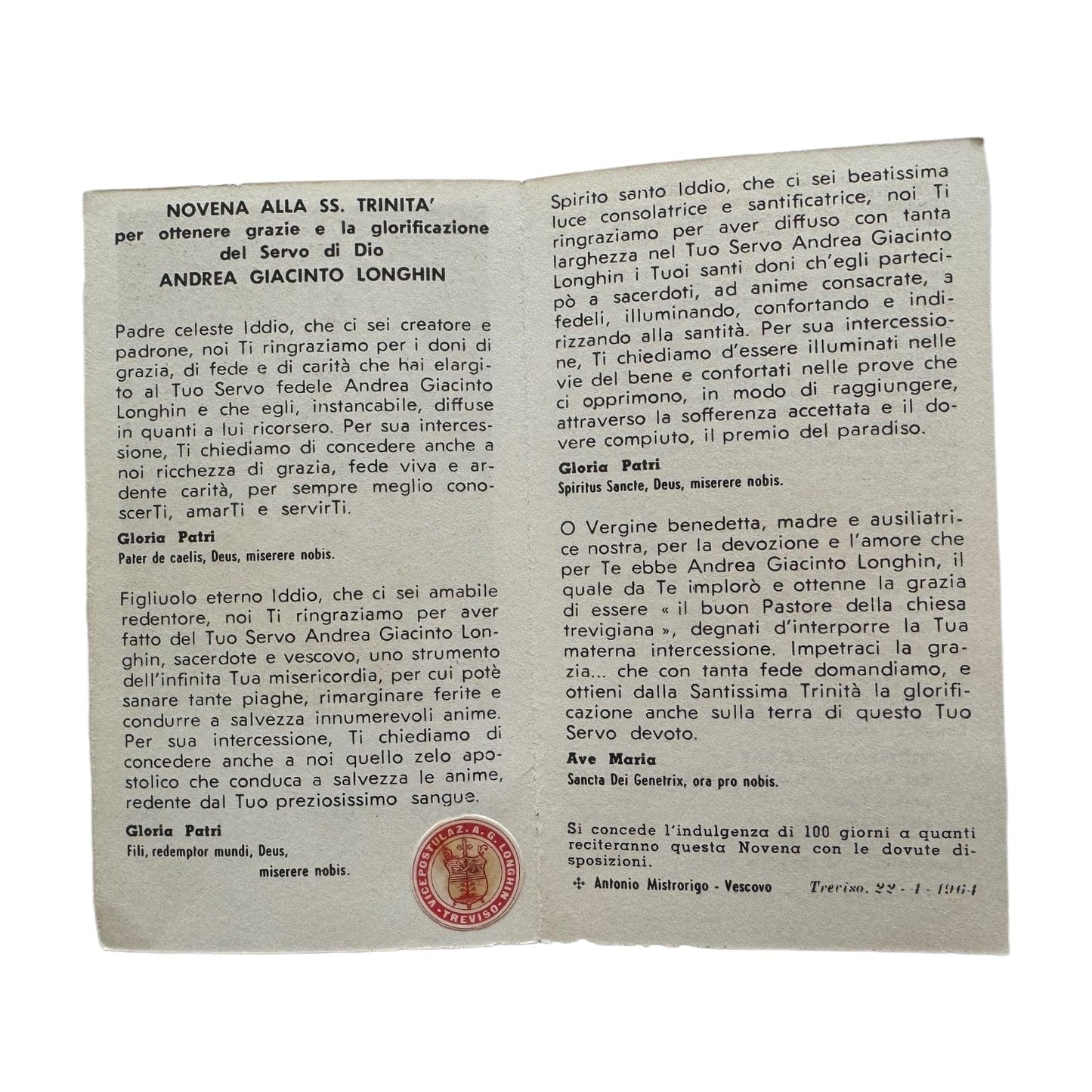 Blessed Andrea Giacinto Longhin - Capuchins - Relic Card | Catholically