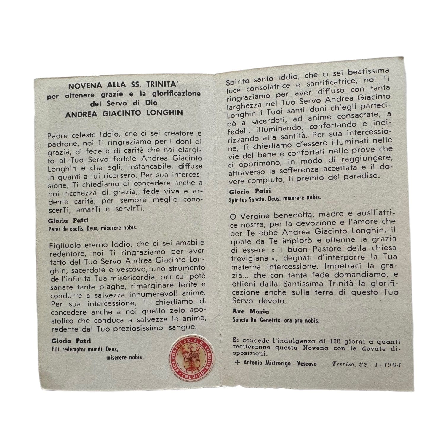 Blessed Andrea Giacinto Longhin - Capuchins - Relic Card | Catholically