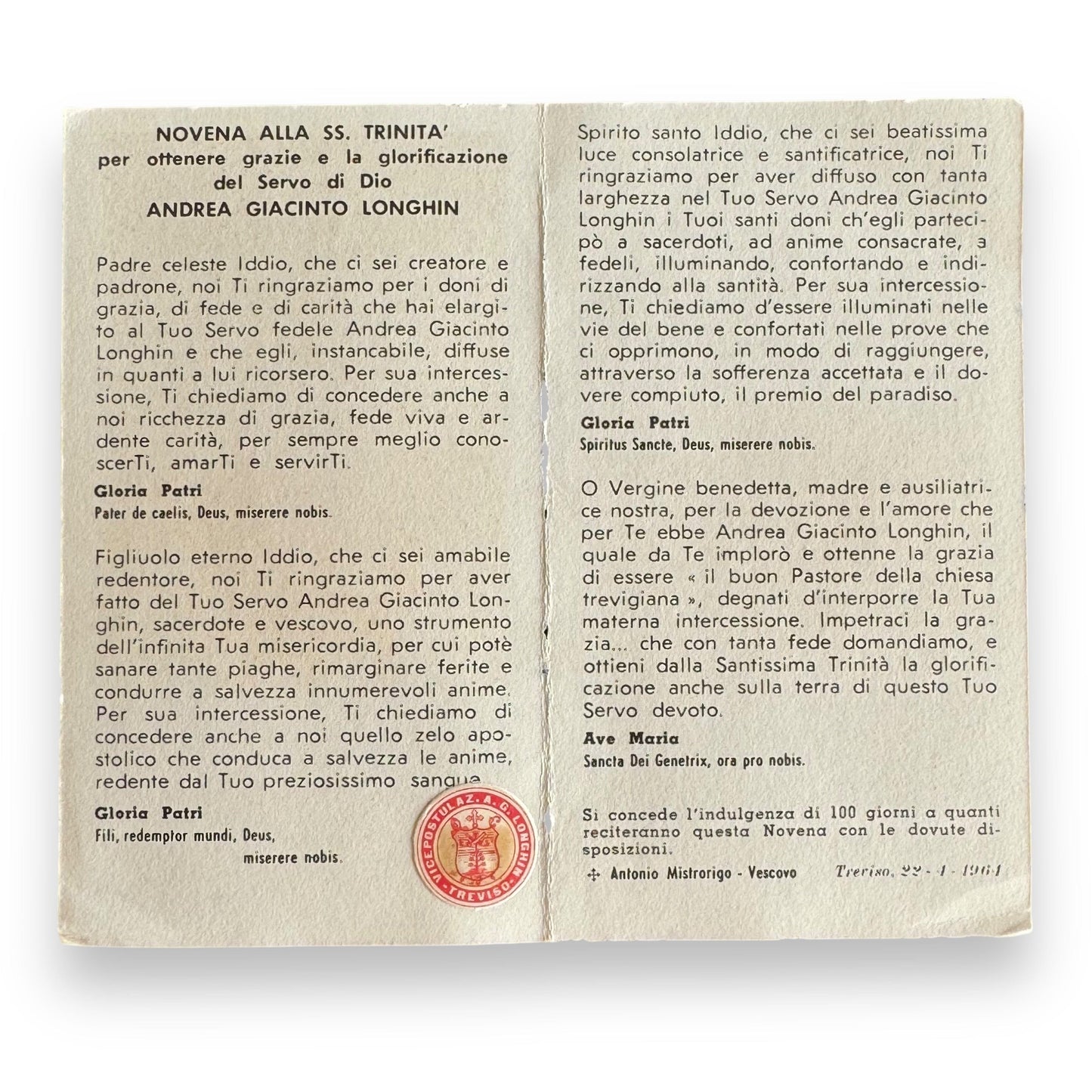 Blessed Andrea Giacinto Longhin - Capuchins - Relic Card | Catholically