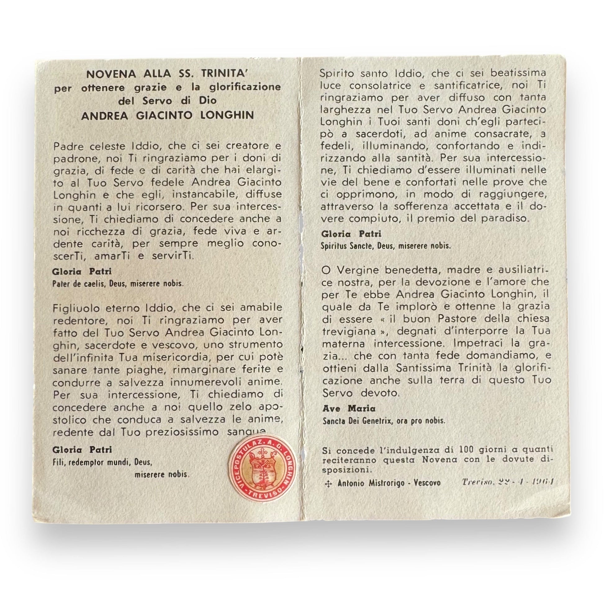 Blessed Andrea Giacinto Longhin - Capuchins - Relic Card | Catholically