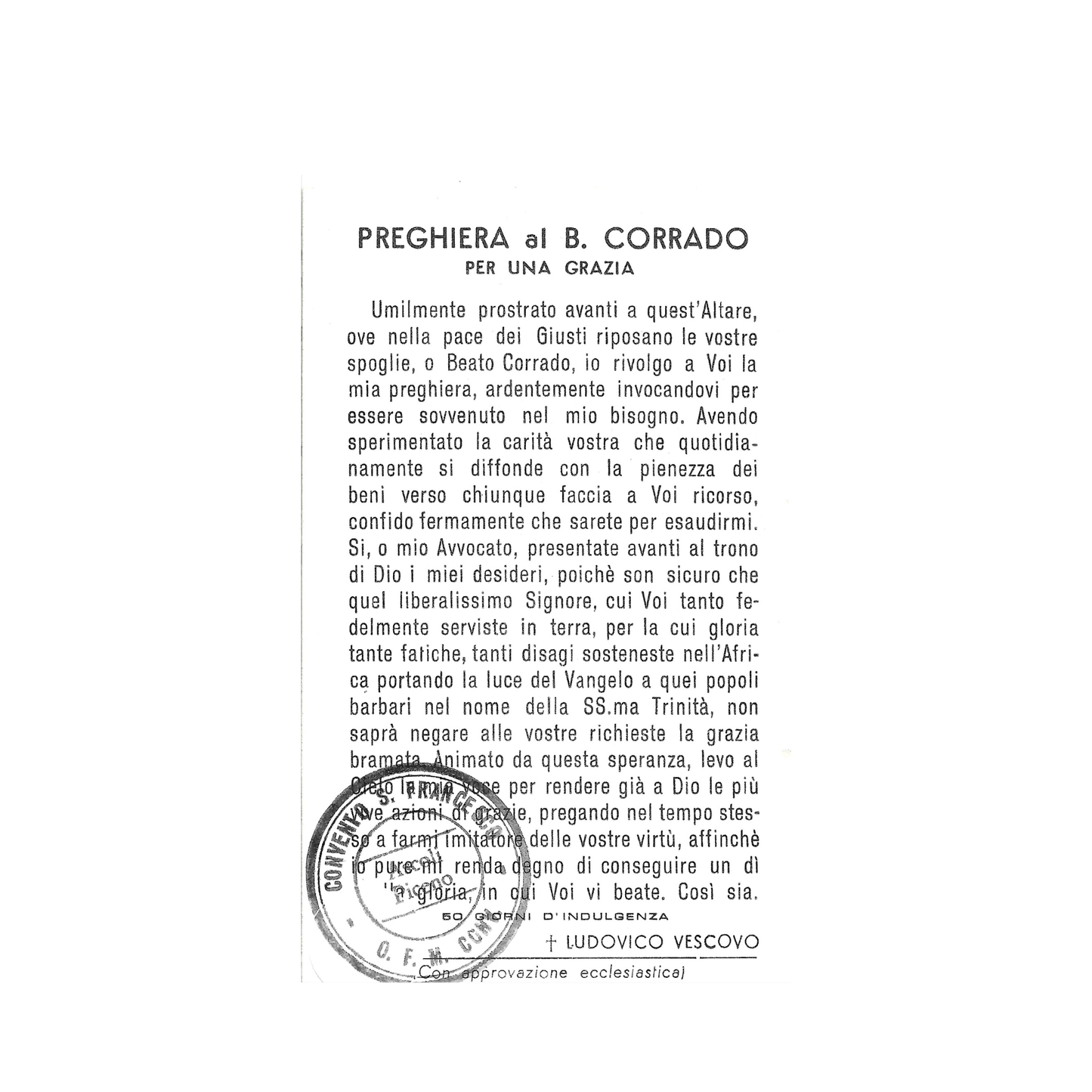 Blessed Conrad of Ascoli holy card with relic | Catholically