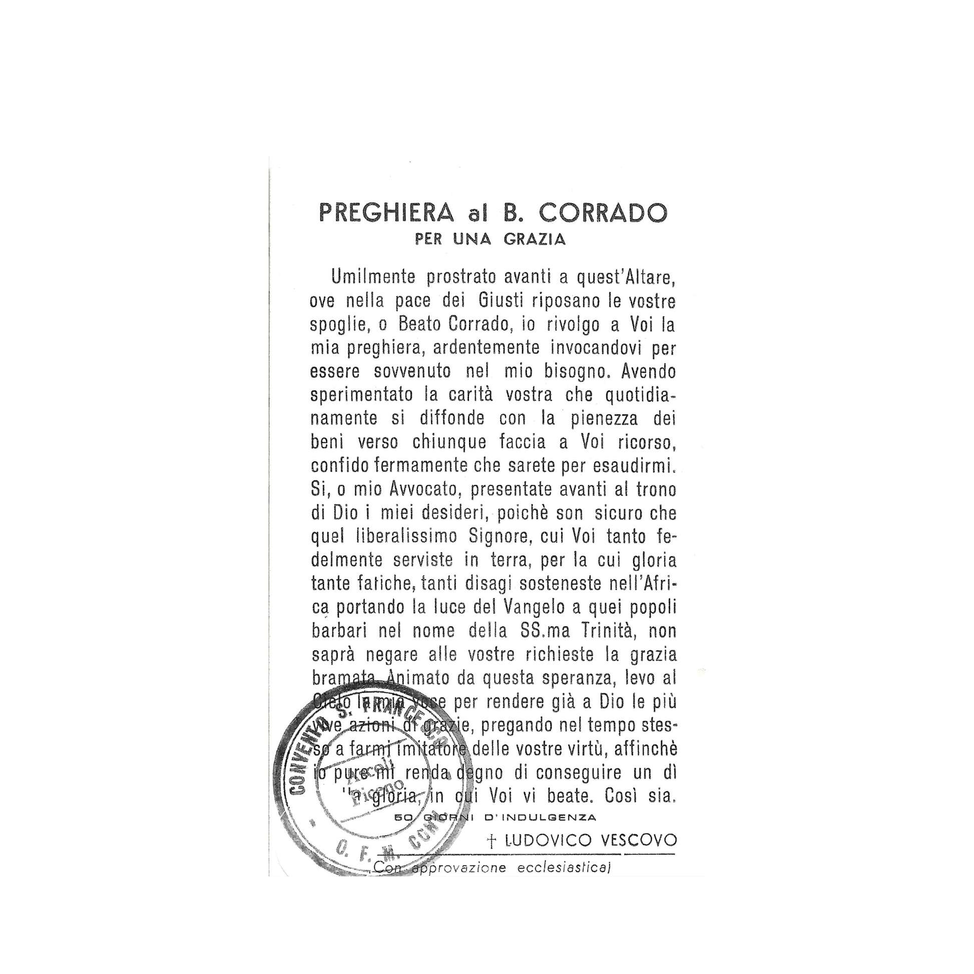 Blessed Conrad of Ascoli holy card with relic | Catholically