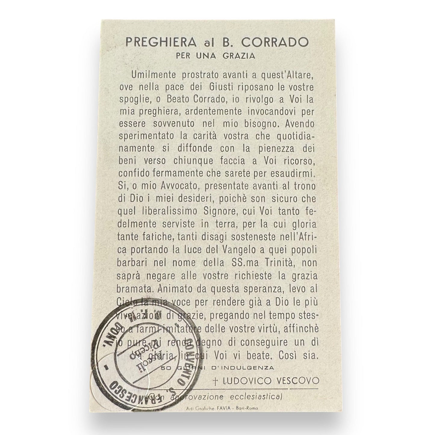 Blessed Conrad of Ascoli holy card with relic | Catholically