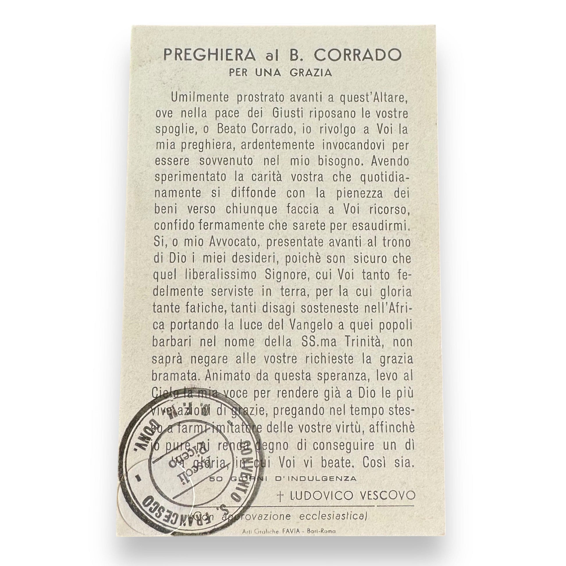 Blessed Conrad of Ascoli holy card with relic | Catholically