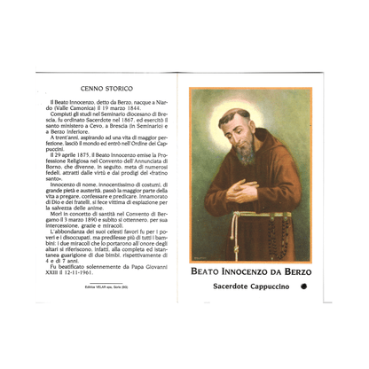 Blessed Innocenzo da Berzo Holy Card with relic ex-indumentis | Catholically