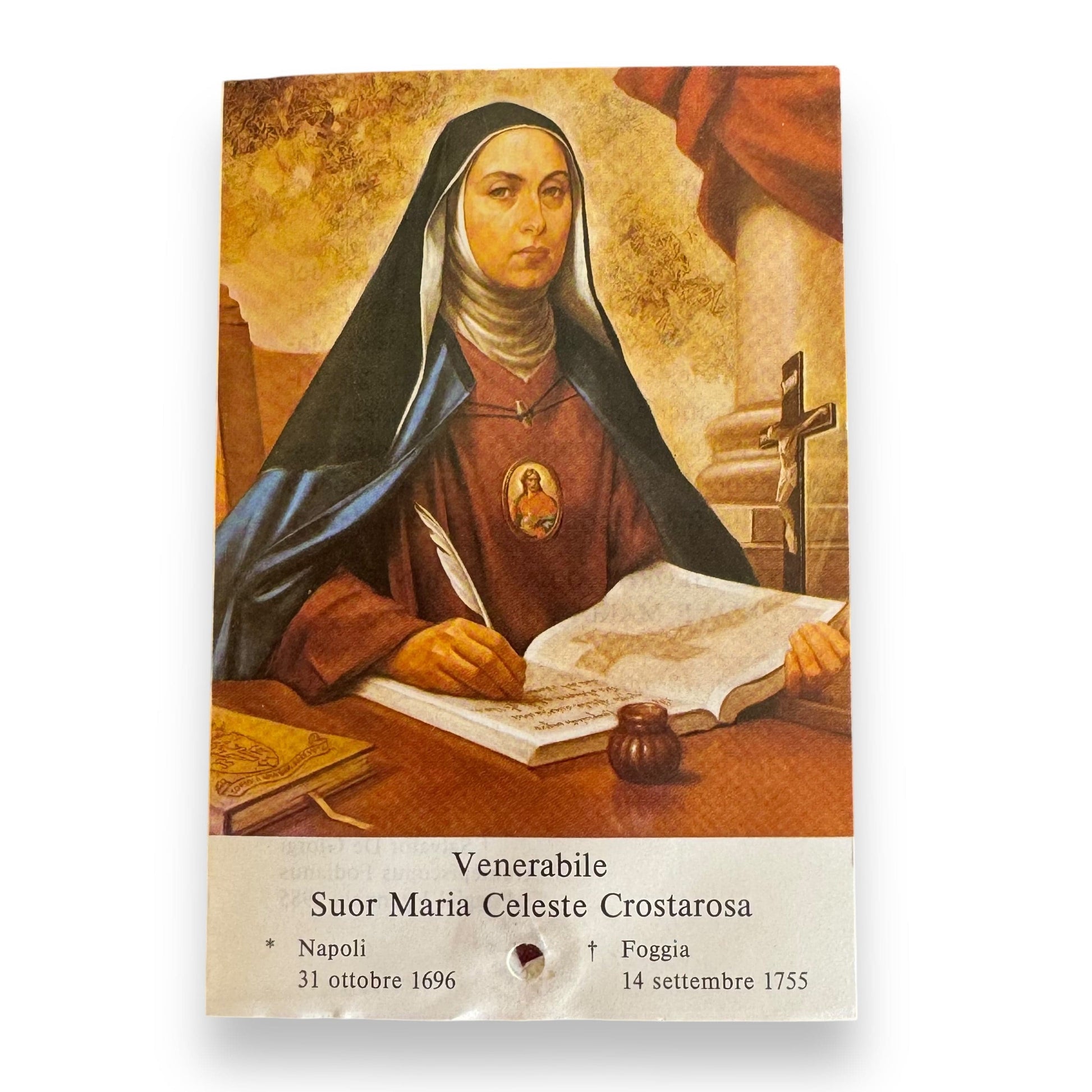 Blessed Maria Celeste Crostarosa prayer card with relic ex-induments | Catholically