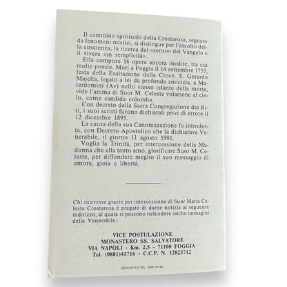 Blessed Maria Celeste Crostarosa prayer card with relic ex-induments | Catholically