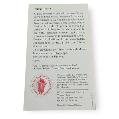 Blessed Maria Domenica Mantovani Relic Card – Blessed in Rome by Pope Leo XIV | Catholically