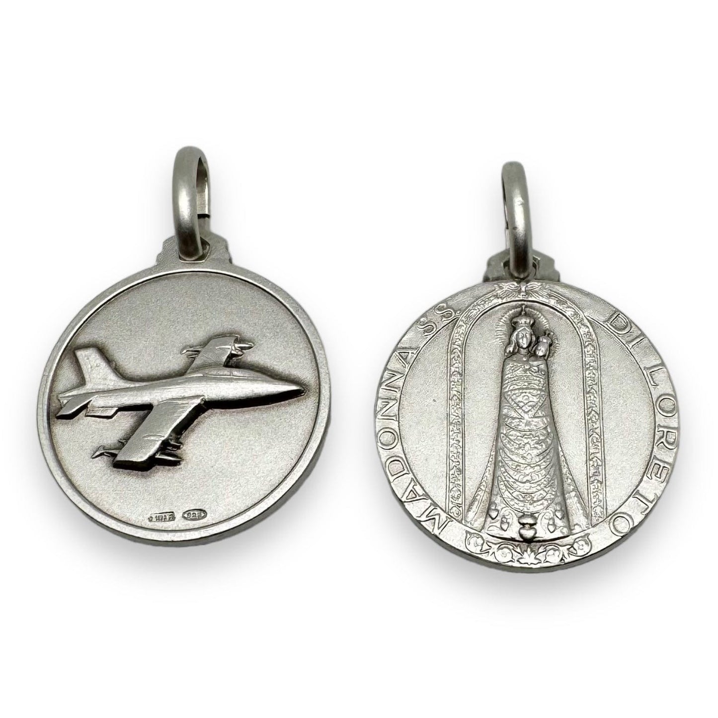Blessed Silver 925 Madonna of Loreto Medal with Airplane Motif - Made in Italy | Catholically