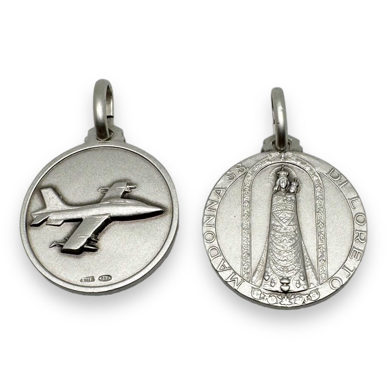 Blessed Silver 925 Madonna of Loreto Medal with Airplane Motif - Made in Italy | Catholically
