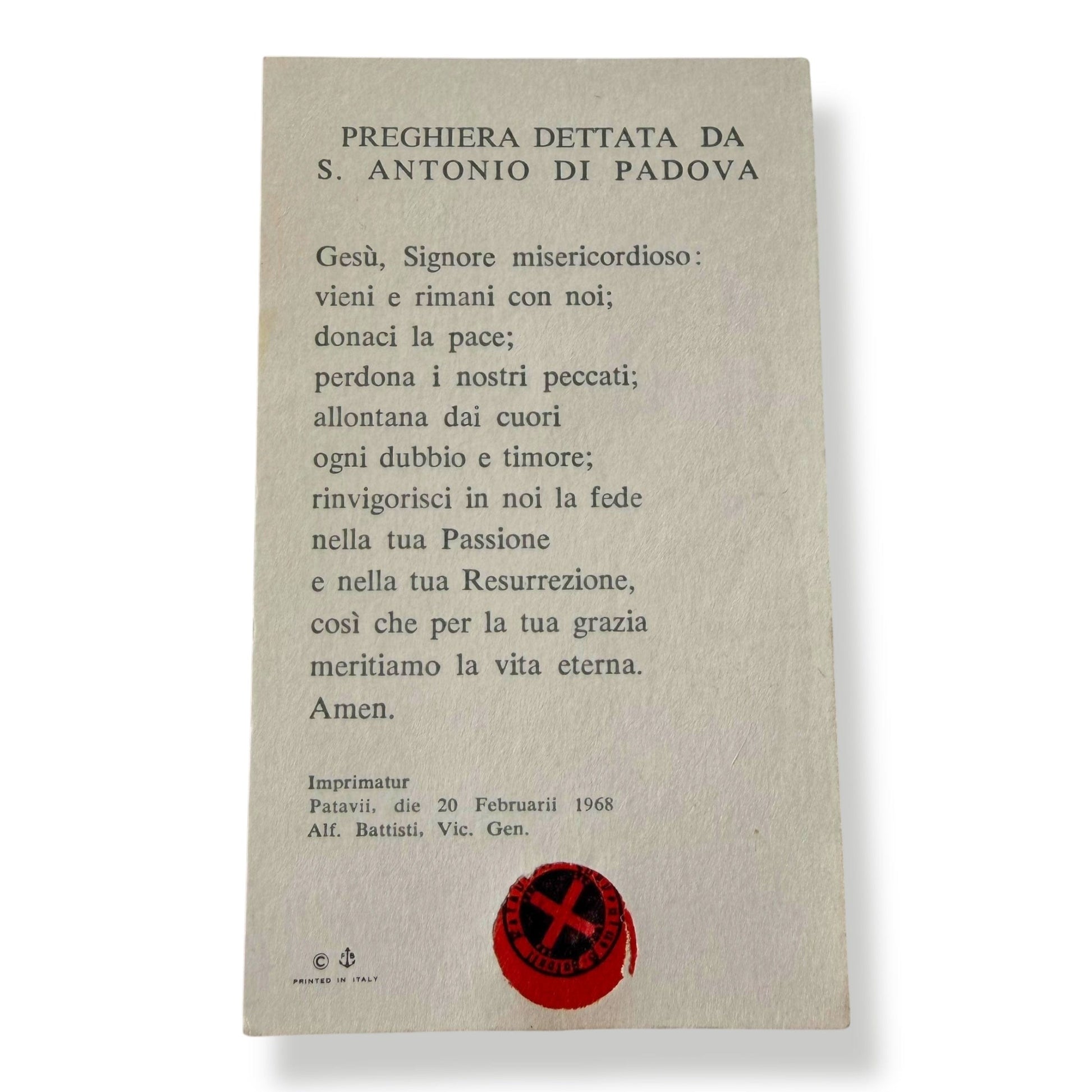 Blessed St. Anthony Holy Card - Vintage Italy | Catholically