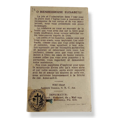 Blessed St. Elizabeth Bichier des Âges Holy Card | Catholically