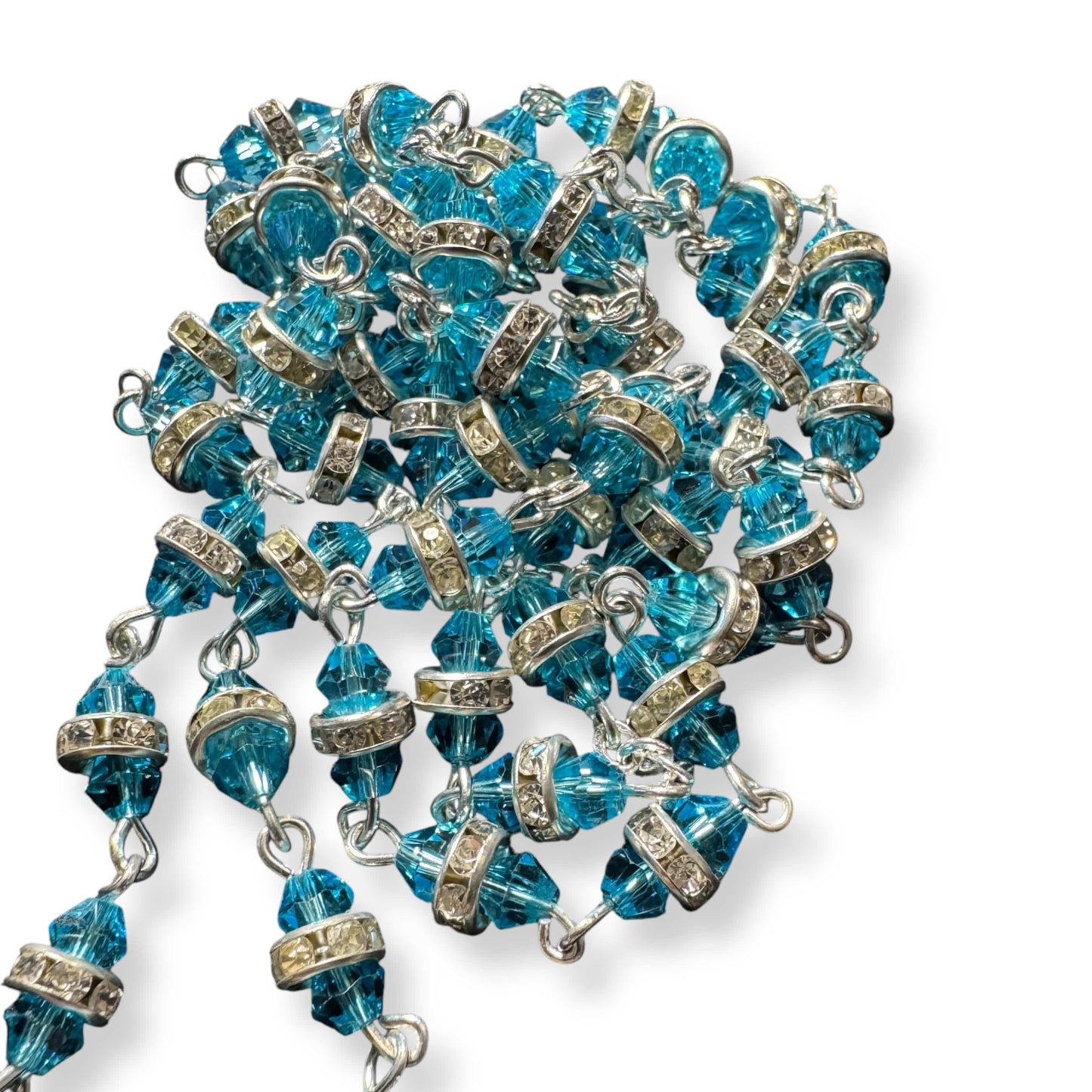 Virgin Mary Aqua Shiny Crystal Rosary - Rhinestone - Blessed By Pope Francis | Catholically