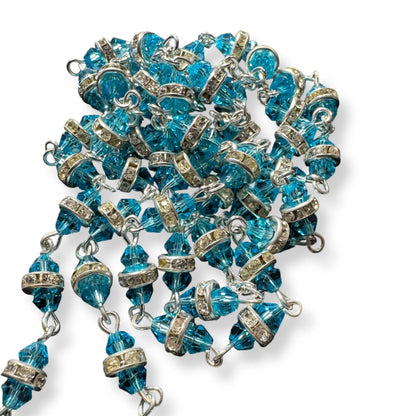 Virgin Mary Aqua Shiny Crystal Rosary - Rhinestone - Blessed By Pope Francis | Catholically